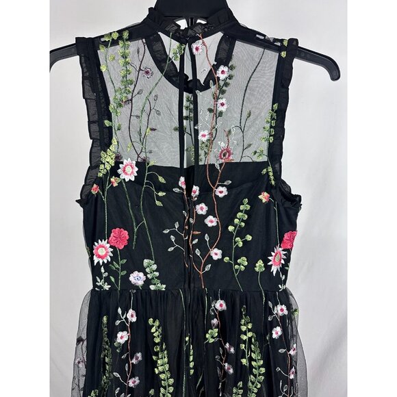 City Studio Juniors Ladies Black Floral Embroidered Ruffle Trim Maxi Dress Sz 13 - Picture 8 of 11